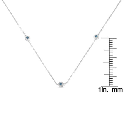 Sterling Silver Treated Blue Color Diamond Station Necklace (1/2 cttw, Blue Color, I2-I3 Clarity) - Bijoux-NYC Direct