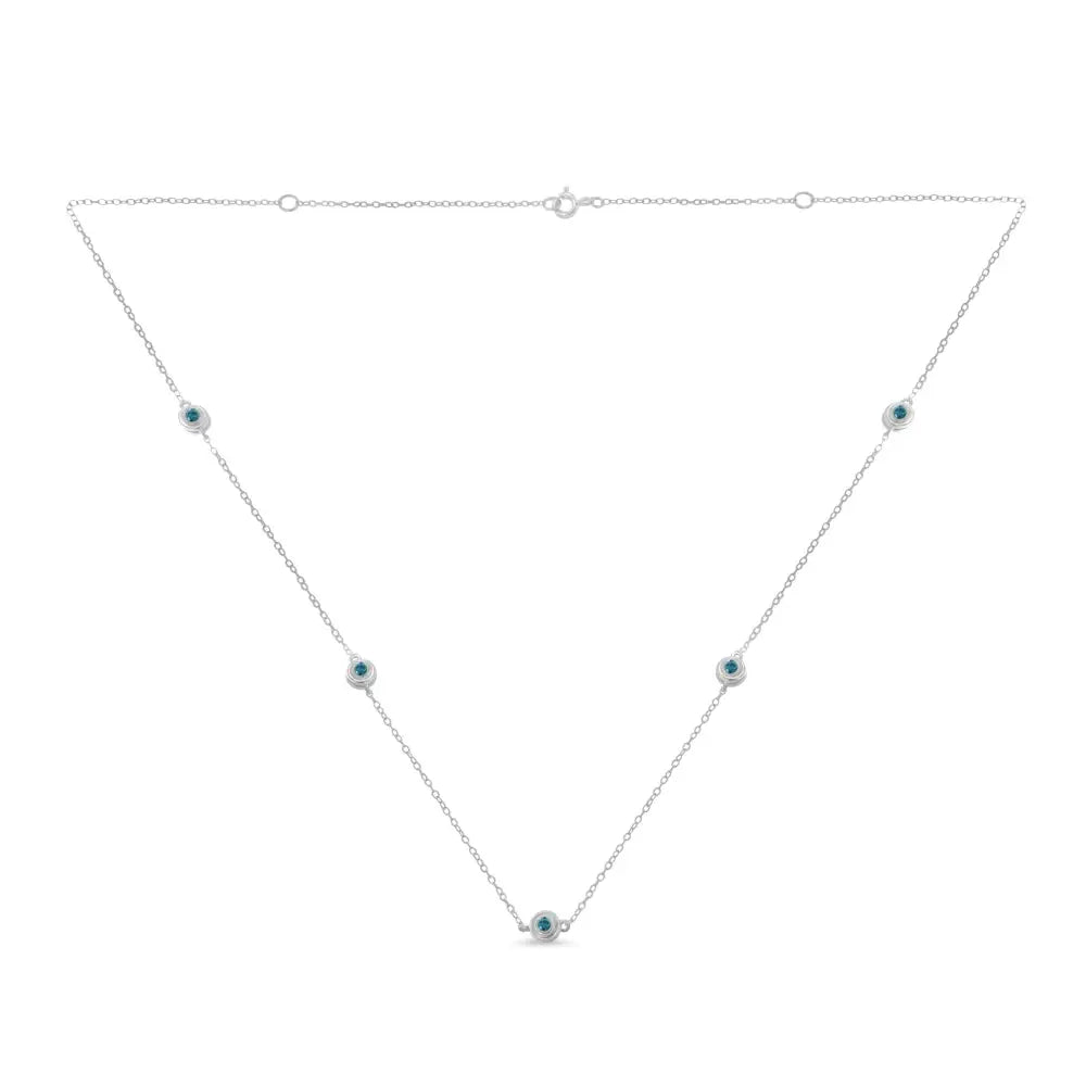 Sterling silver treated blue diamond station necklace 1/2 cttw bijoux-nyc direct