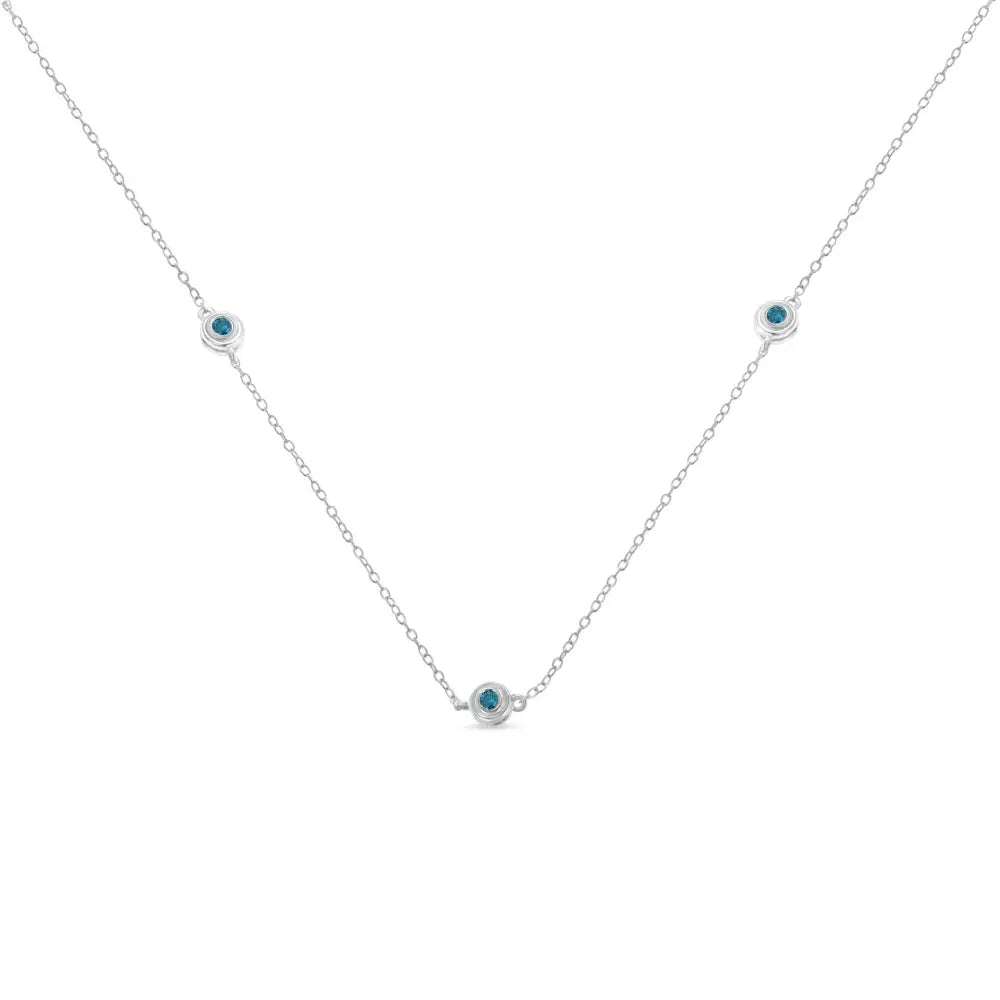 Sterling Silver Treated Blue Color Diamond Station Necklace (1/2 cttw, Blue Color, I2-I3 Clarity) - Bijoux-NYC Direct