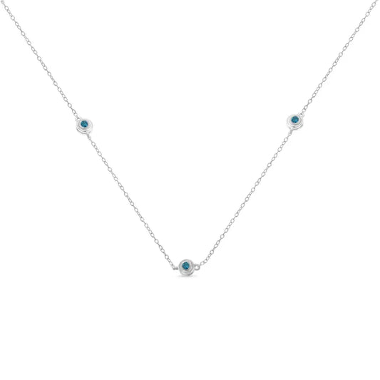 Sterling Silver Treated Blue Color Diamond Station Necklace (1/2 cttw, Blue Color, I2-I3 Clarity) - Bijoux-NYC Direct