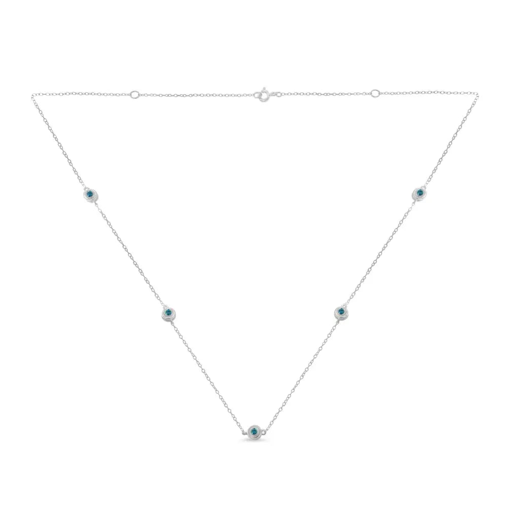Sterling Silver Treated Blue Color Diamond Station Necklace (1/2 cttw, Blue Color, I2-I3 Clarity) - Bijoux-NYC Direct