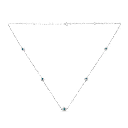 Sterling Silver Treated Blue Color Diamond Station Necklace (1/2 cttw, Blue Color, I2-I3 Clarity) - Bijoux-NYC Direct
