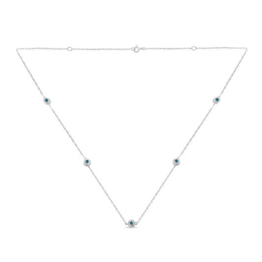 Sterling Silver Treated Blue Color Diamond Station Necklace (1/2 cttw, Blue Color, I2-I3 Clarity) - Bijoux-NYC Direct