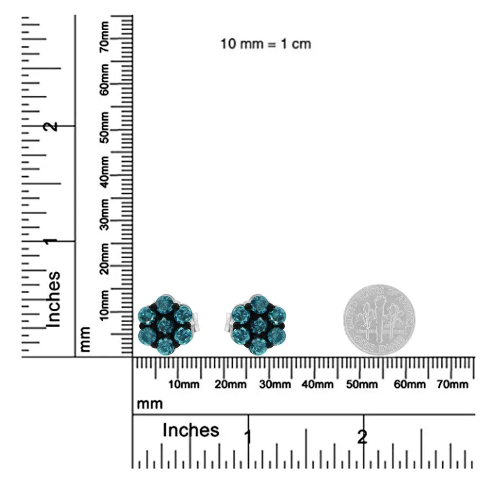 Sterling Silver Treated Blue Diamond Floral Stud Earrings (0.5 cttw, Blue Color, I2-I3 Clarity) - Bijoux-NYC Direct