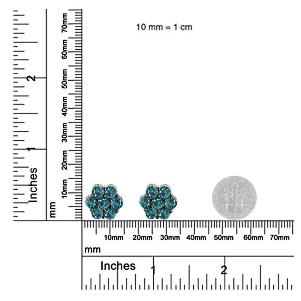 Sterling Silver Treated Blue Diamond Floral Stud Earrings (1 cttw, Blue Color, I2-I3 Clarity) - Bijoux-NYC Direct