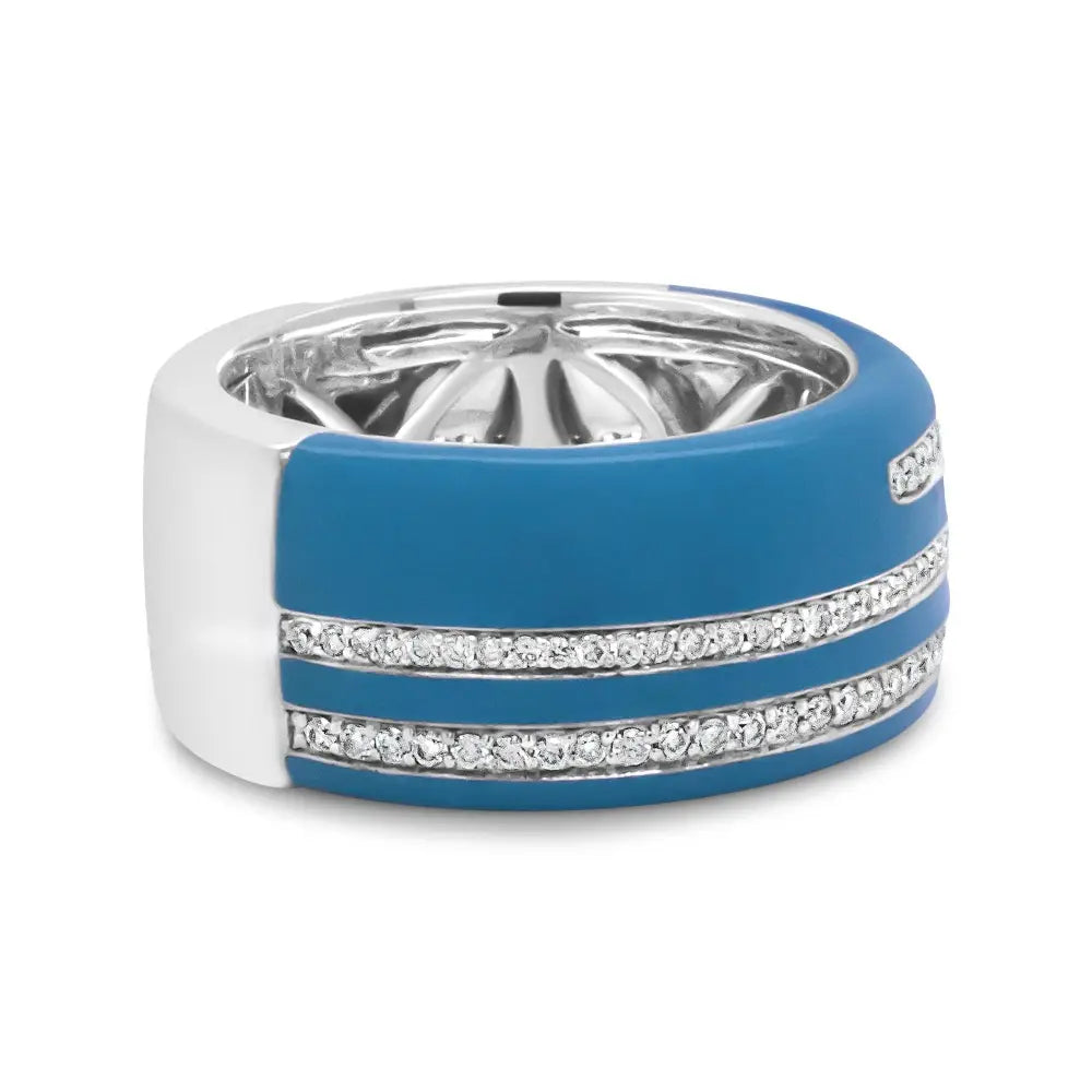 Sterling silver turquoise enamel 5/8 cttw diamond wide statement ring bijoux-nyc direct