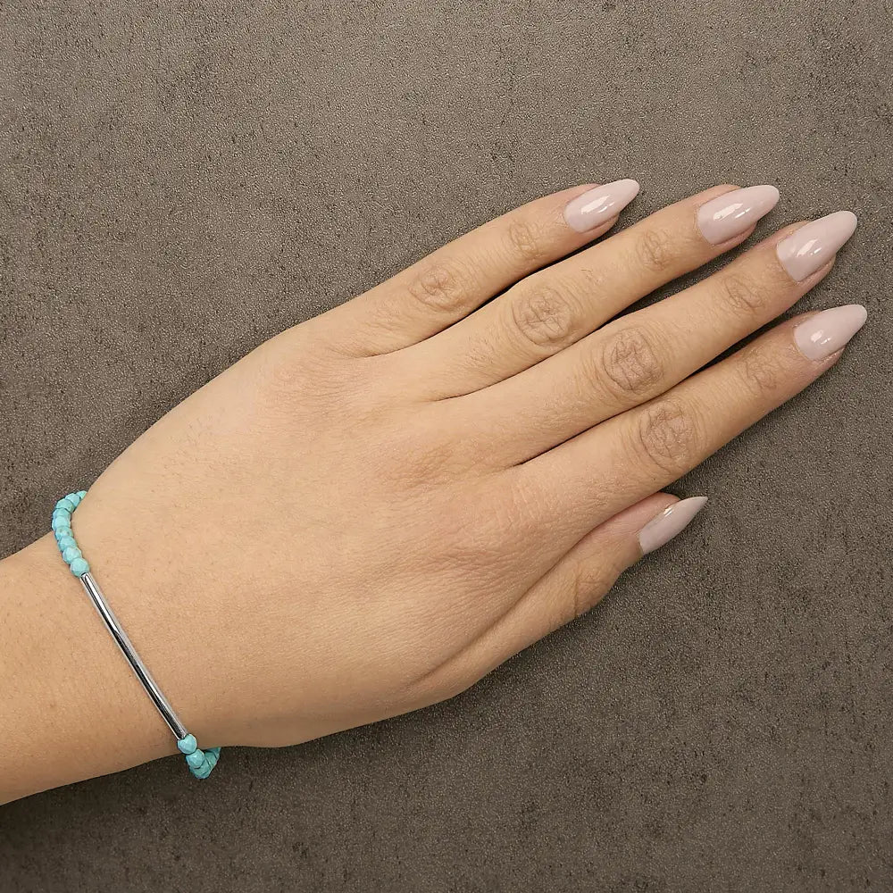 Sterling silver turquoise station adjustable bolo bracelet 8.5 inch bijoux-nyc direct