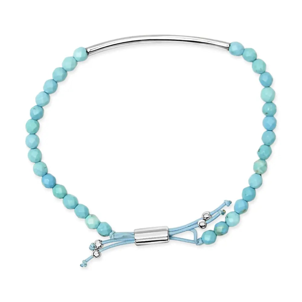 Sterling silver turquoise station adjustable bolo bracelet 8.5 inch bijoux-nyc direct