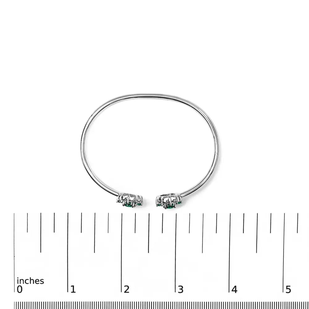 Sterling silver white topaz and emerald floral bangle bracelet bijoux-nyc direct