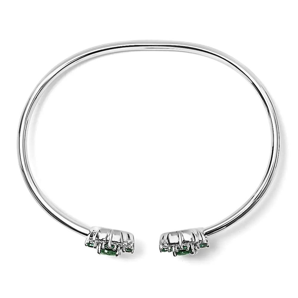 Sterling silver white topaz and emerald floral bangle bracelet bijoux-nyc direct