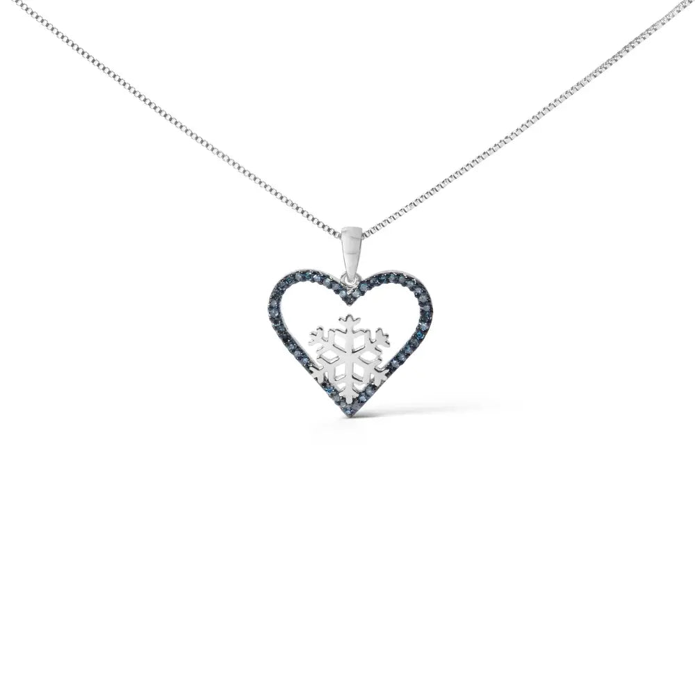Blue diamond heart and snowflake pendant in sterling silver 1/10 cttw bijoux-nyc direct