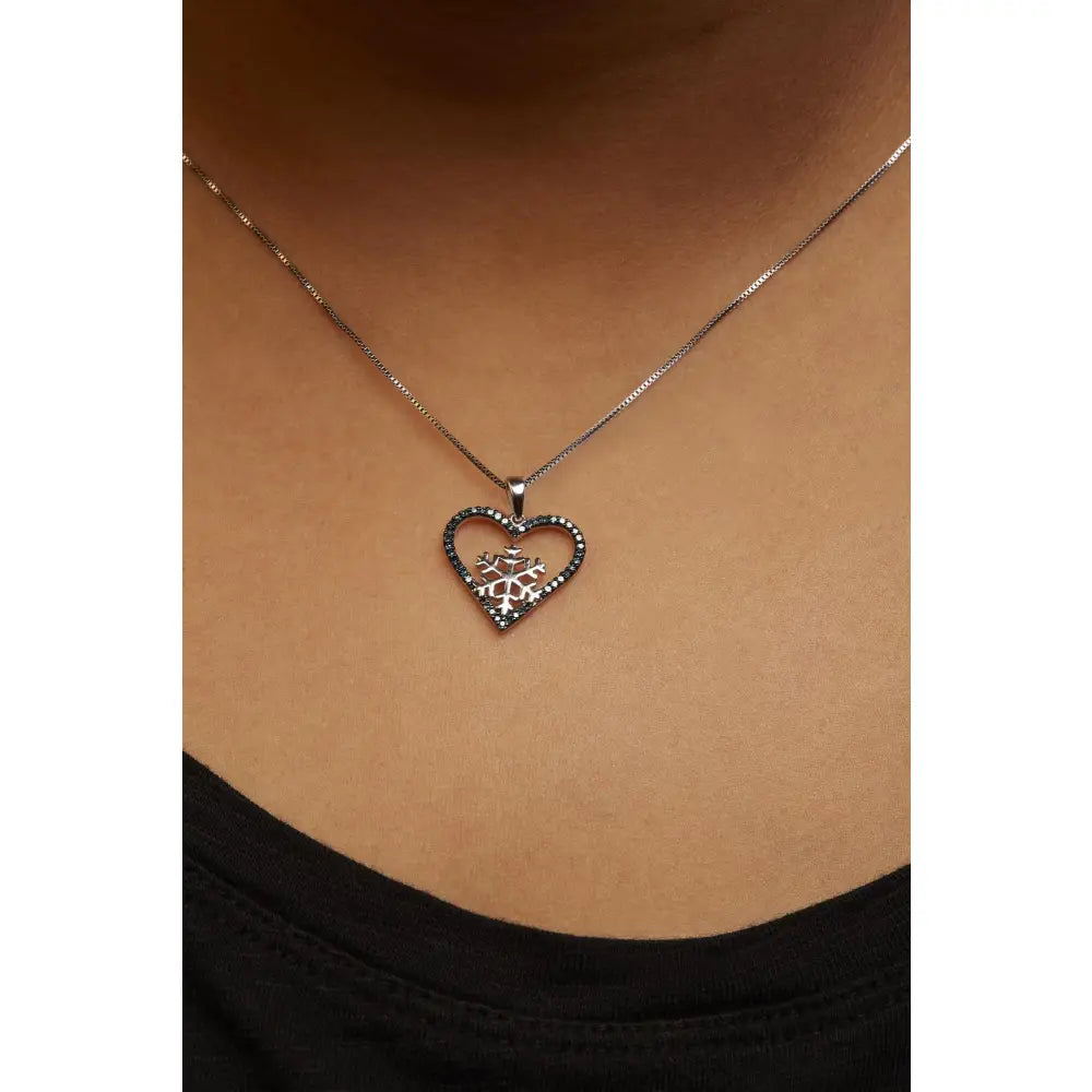 Blue diamond heart and snowflake pendant in sterling silver 1/10 cttw bijoux-nyc direct