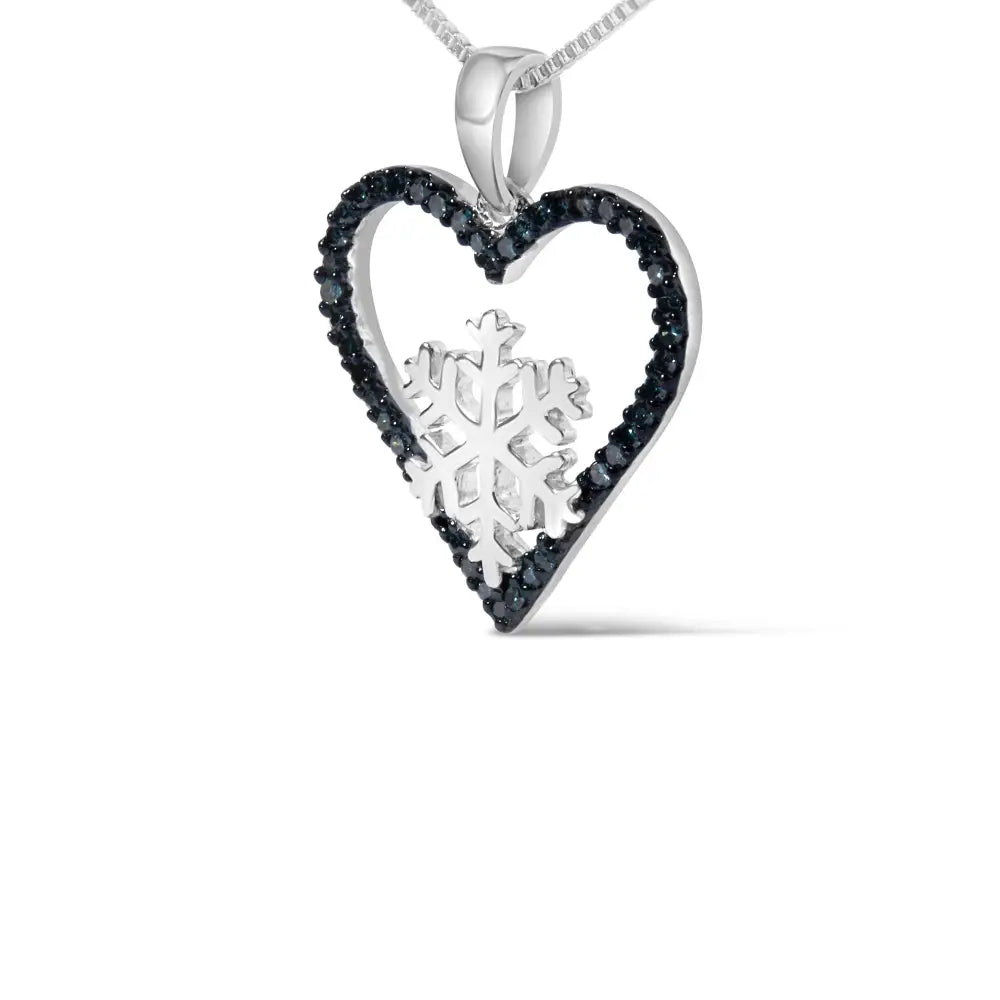 Blue diamond heart and snowflake pendant in sterling silver 1/10 cttw bijoux-nyc direct