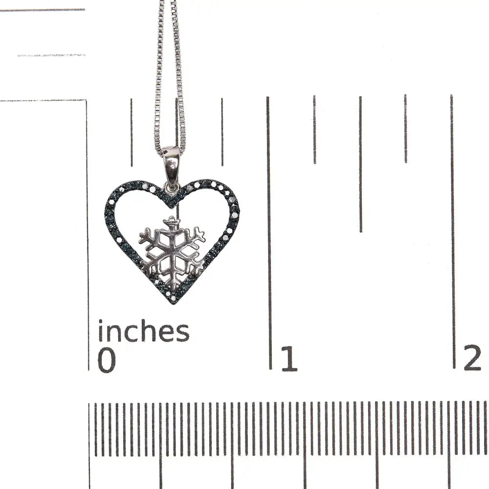 Blue diamond heart and snowflake pendant in sterling silver 1/10 cttw bijoux-nyc direct