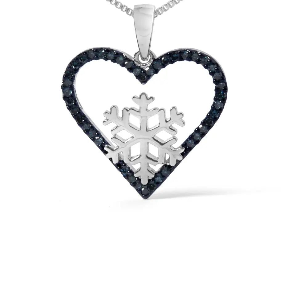 Blue diamond heart and snowflake pendant in sterling silver 1/10 cttw bijoux-nyc direct
