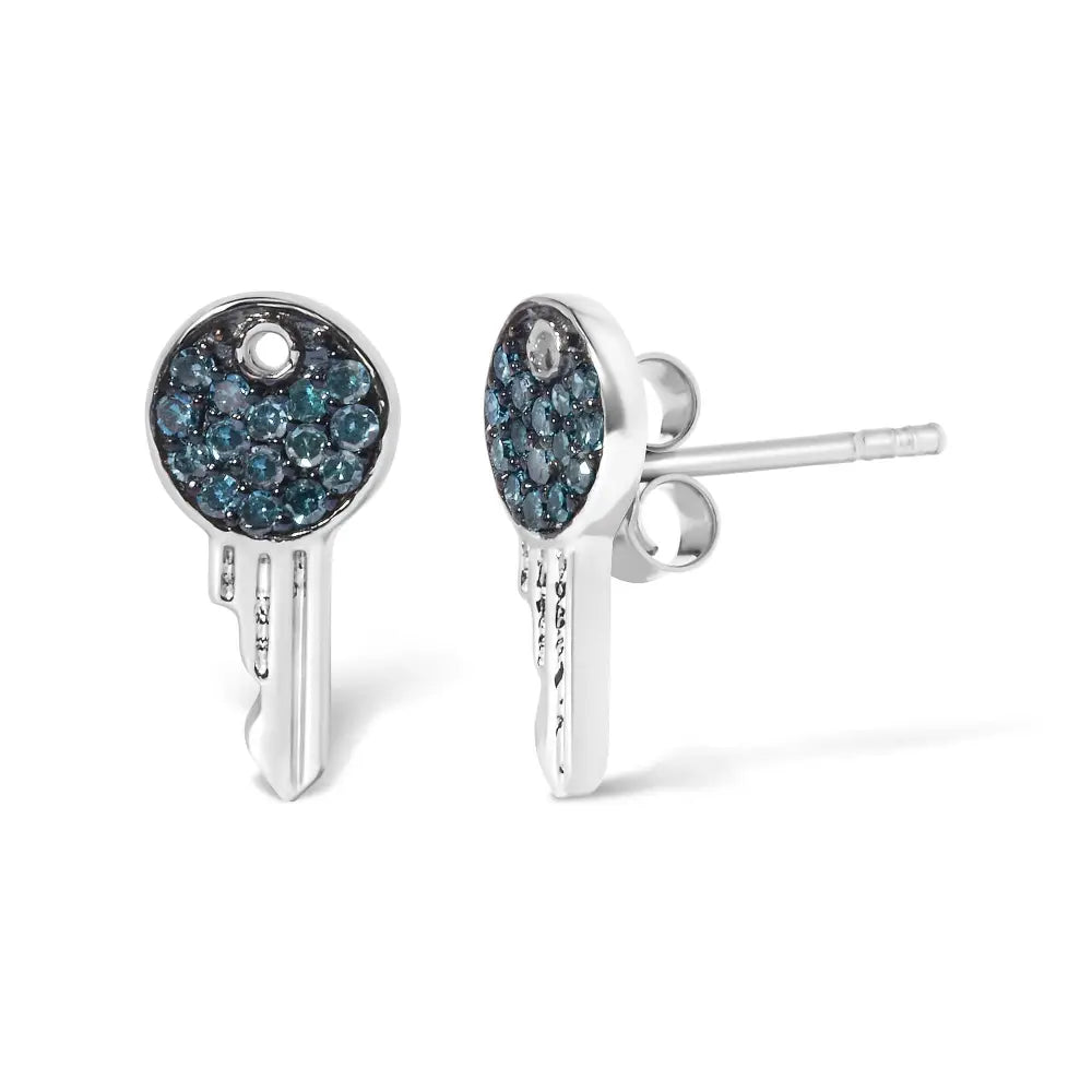 1/6 cttw blue diamond key stud earrings in sterling silver bijoux-nyc direct