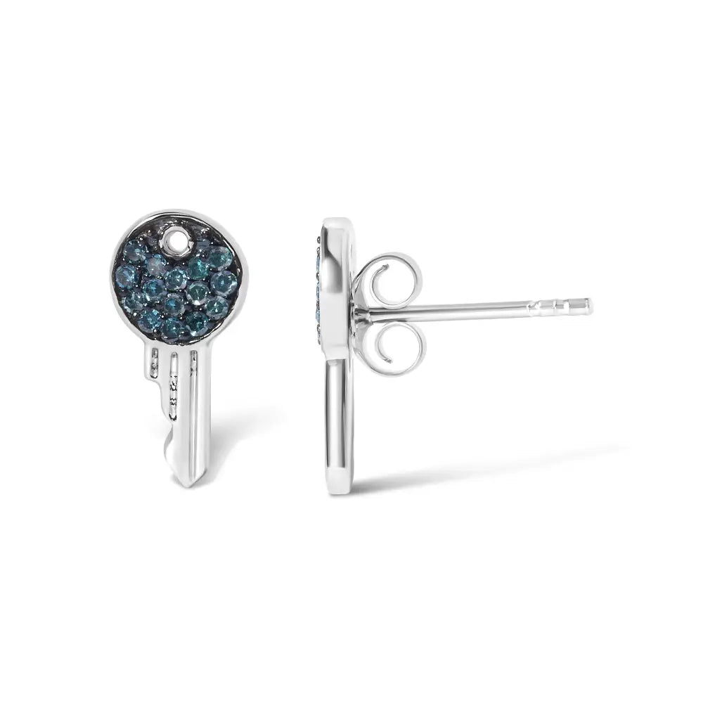 1/6 cttw blue diamond key stud earrings in sterling silver bijoux-nyc direct