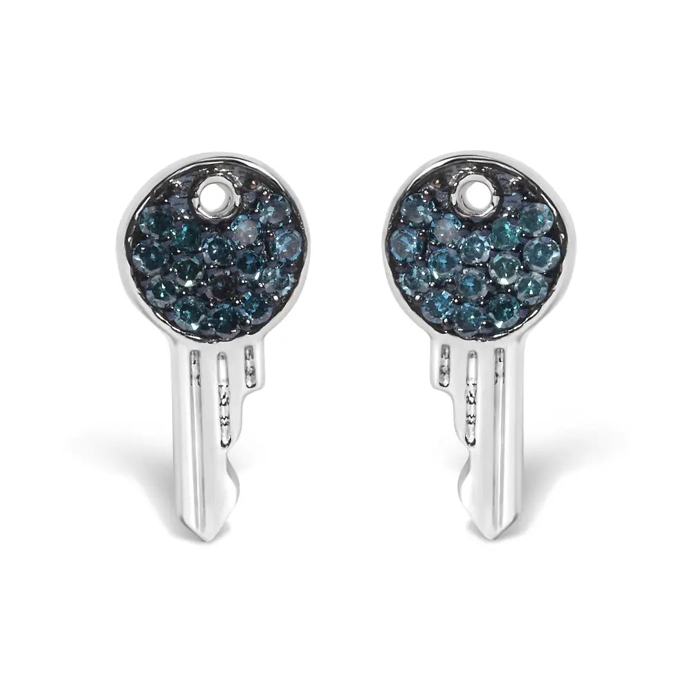 1/6 cttw blue diamond key stud earrings in sterling silver bijoux-nyc direct