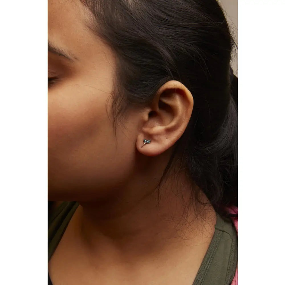 Blue diamond leaf stud earrings in sterling silver 1/16 cttw bijoux-nyc direct