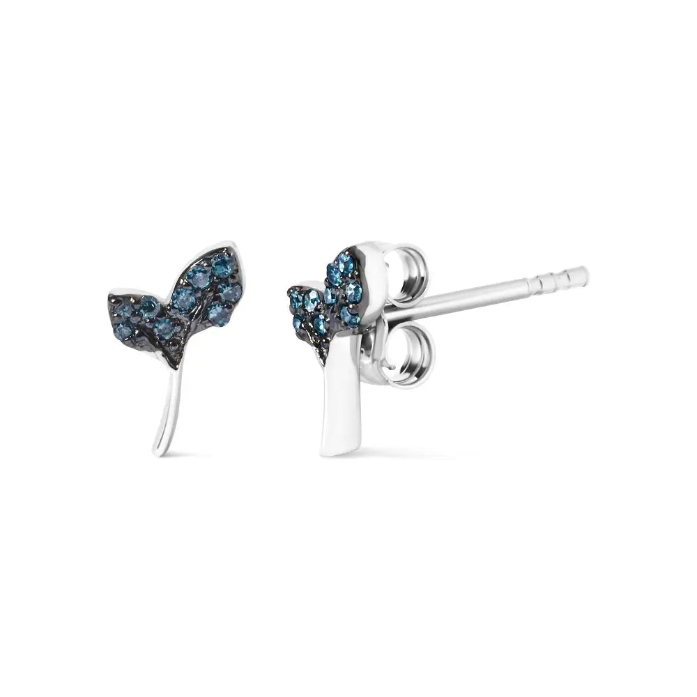 Blue diamond leaf stud earrings in sterling silver 1/16 cttw bijoux-nyc direct