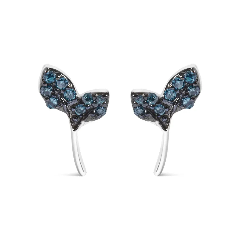 Blue diamond leaf stud earrings in sterling silver 1/16 cttw bijoux-nyc direct