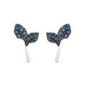 Blue diamond leaf stud earrings in sterling silver 1/16 cttw bijoux-nyc direct