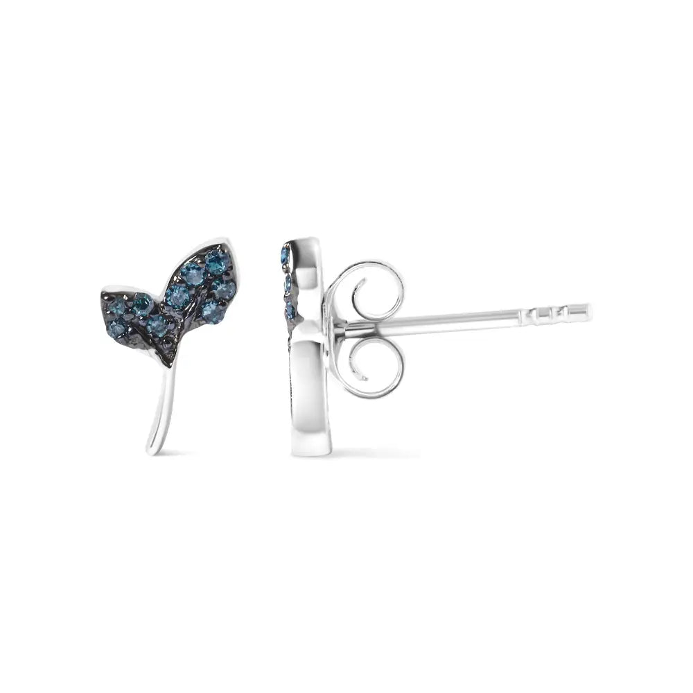 Blue diamond leaf stud earrings in sterling silver 1/16 cttw bijoux-nyc direct