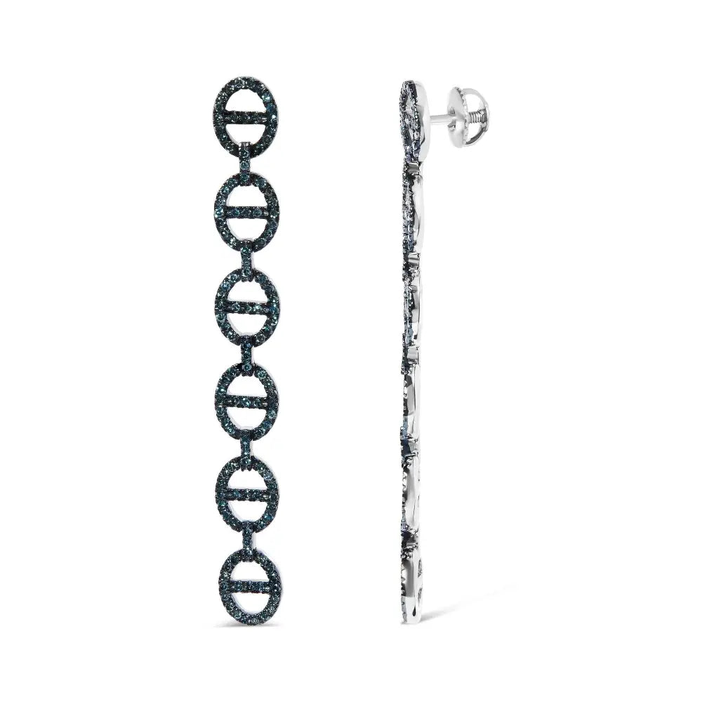Treated blue diamond interlinked circle drop earrings in sterling silver 1 cttw bijoux-nyc direct