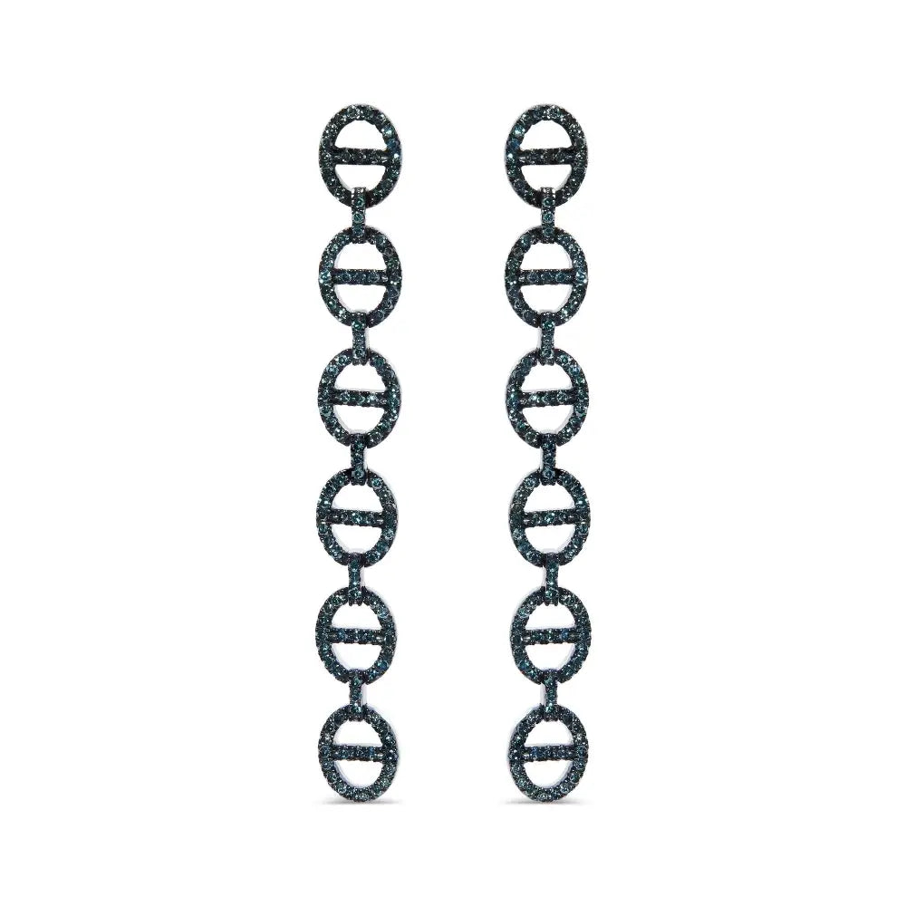 Treated blue diamond interlinked circle drop earrings in sterling silver 1 cttw bijoux-nyc direct