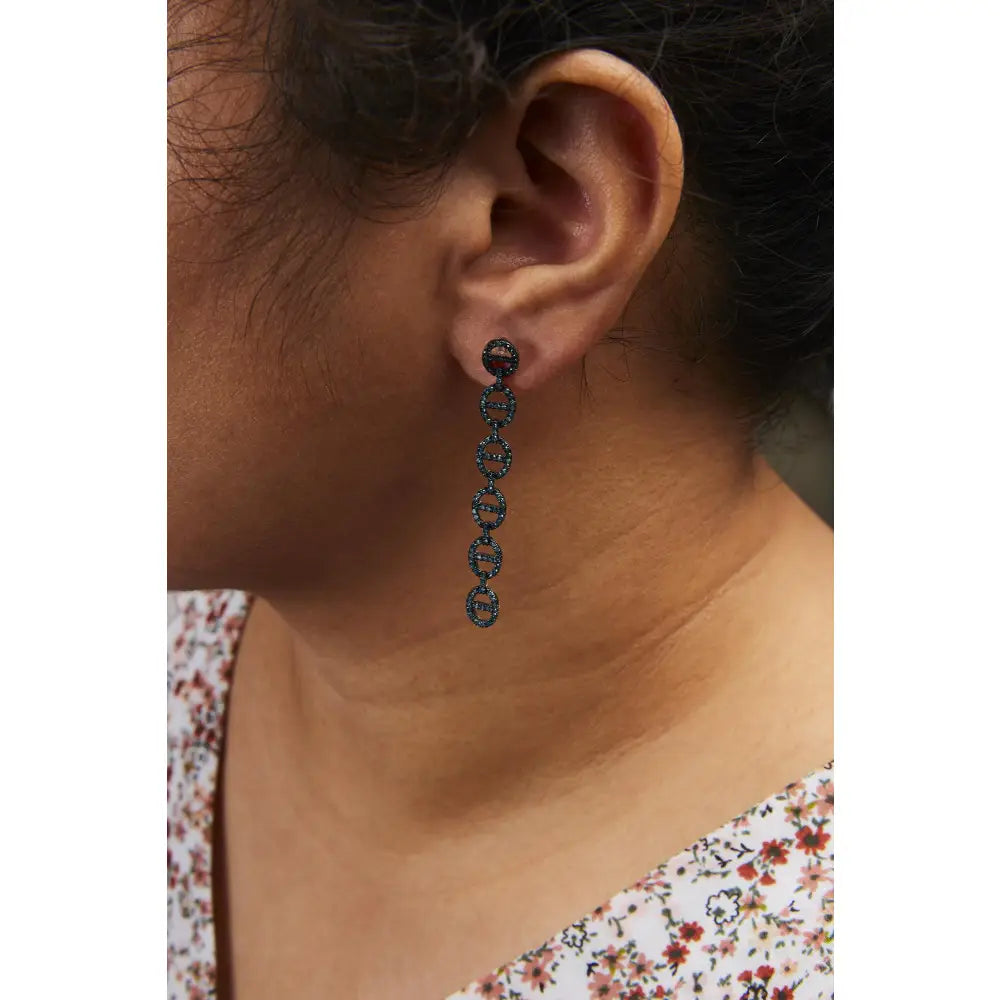 Treated blue diamond interlinked circle drop earrings in sterling silver 1 cttw bijoux-nyc direct