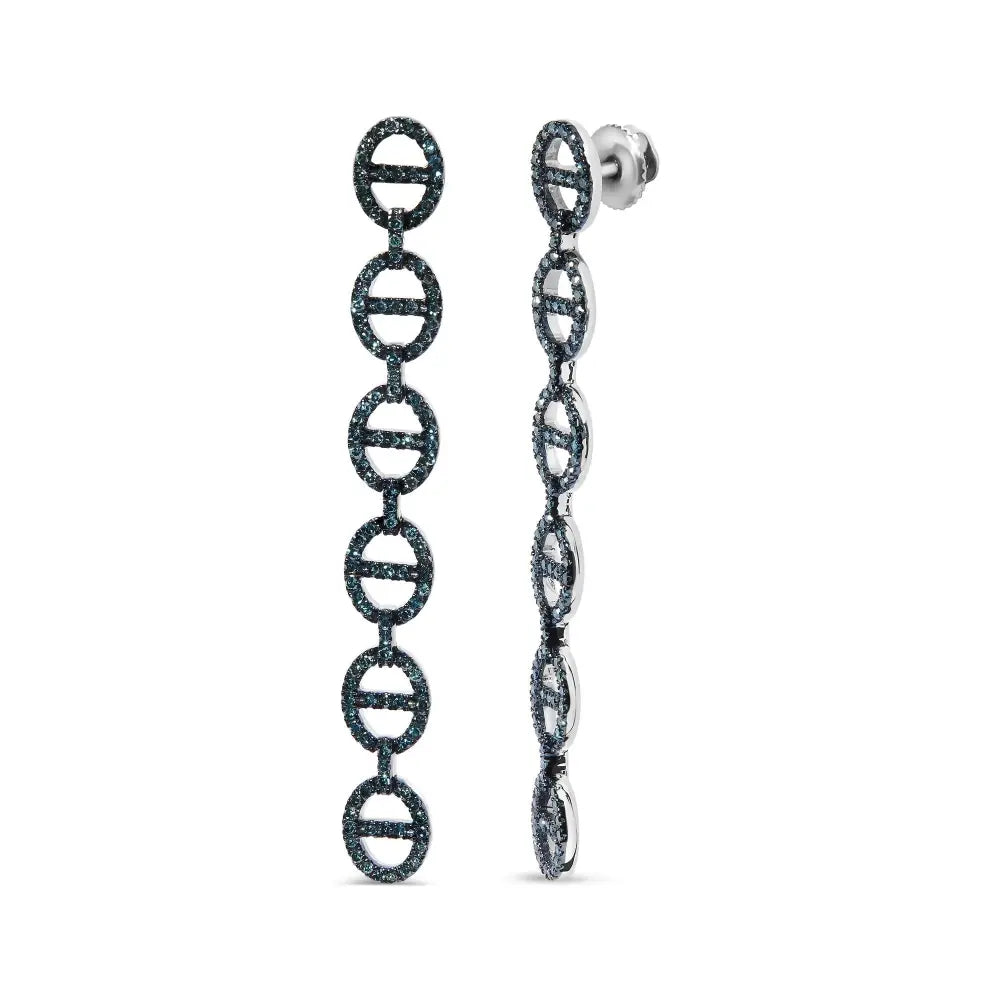 Treated blue diamond interlinked circle drop earrings in sterling silver 1 cttw bijoux-nyc direct