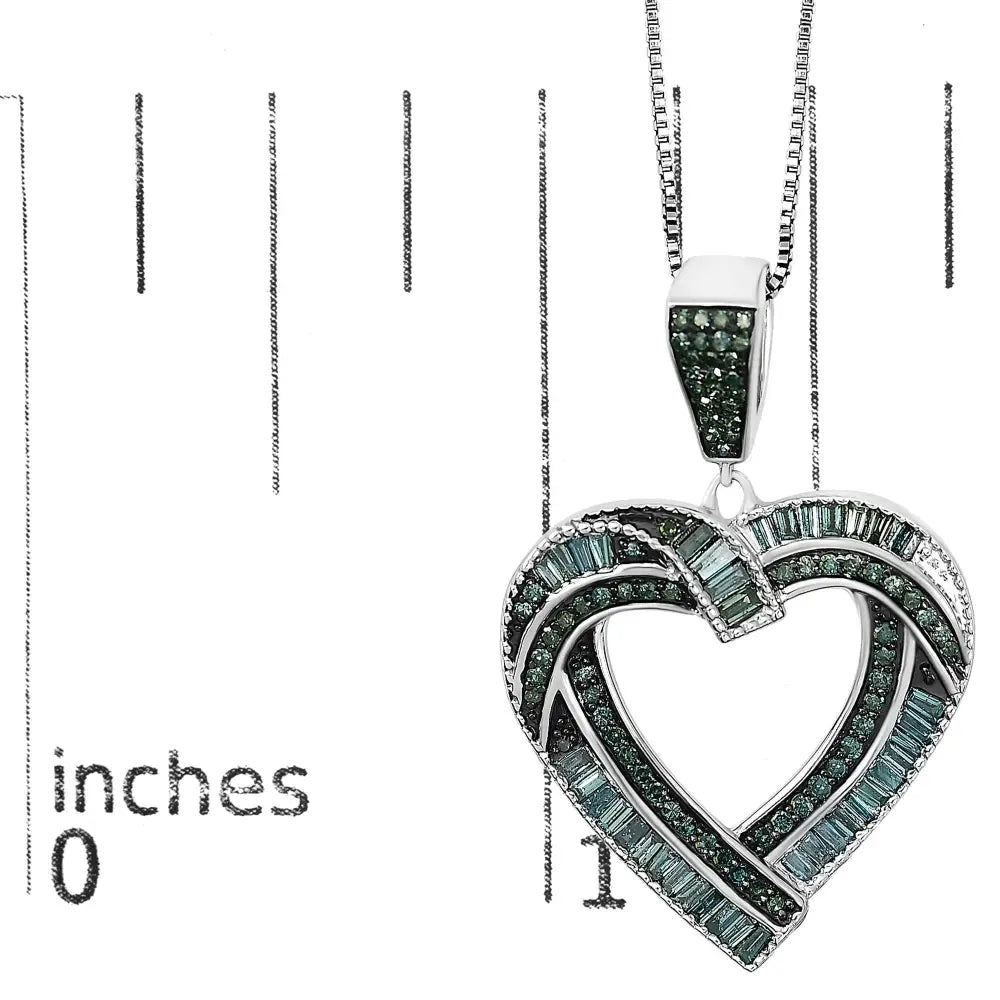 1 carat blue diamond open heart sterling silver pendant necklace bijoux-nyc direct