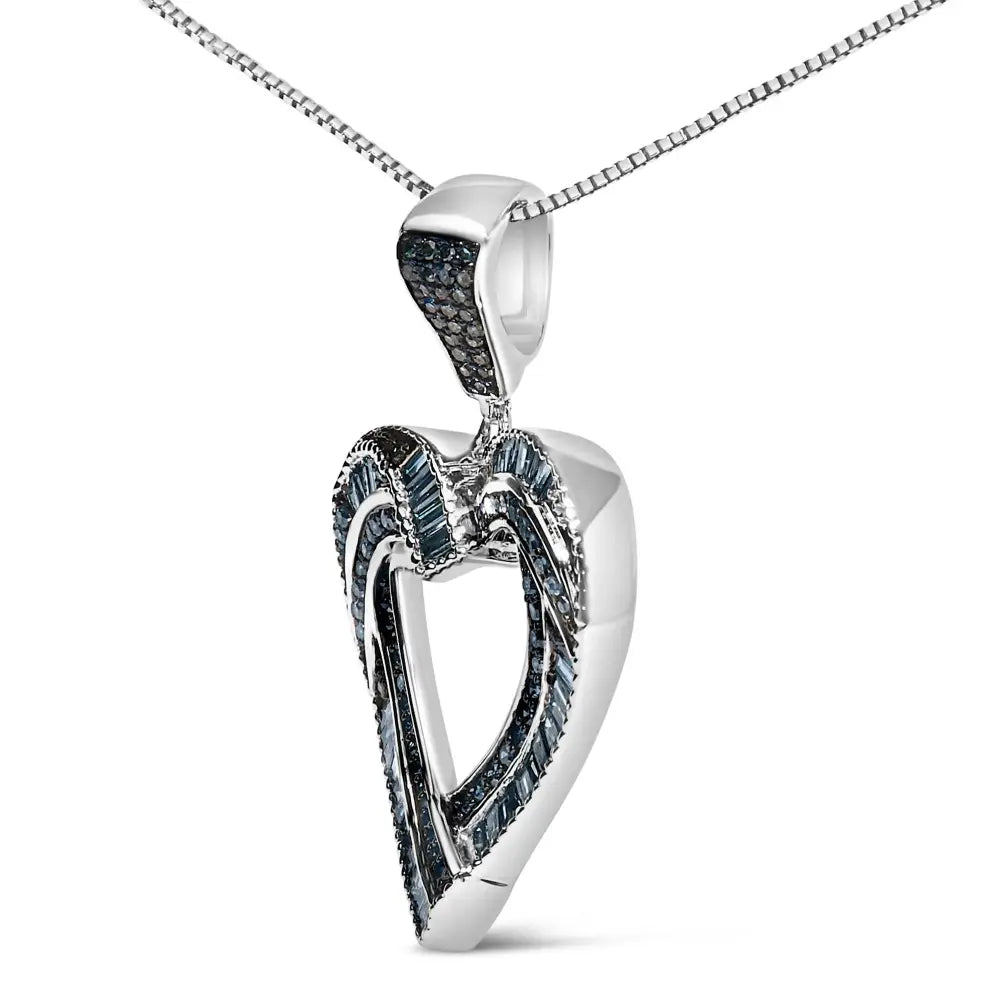 1 carat blue diamond open heart sterling silver pendant necklace bijoux-nyc direct