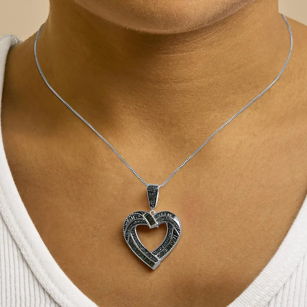 1 carat blue diamond open heart sterling silver pendant necklace bijoux-nyc direct