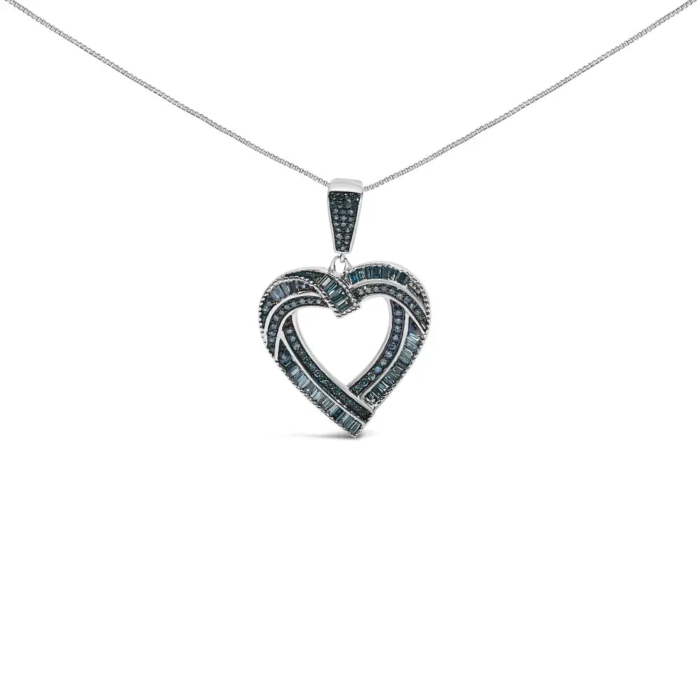 1 carat blue diamond open heart sterling silver pendant necklace bijoux-nyc direct