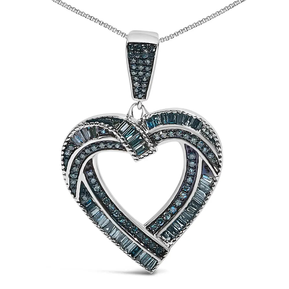 1 carat blue diamond open heart sterling silver pendant necklace bijoux-nyc direct
