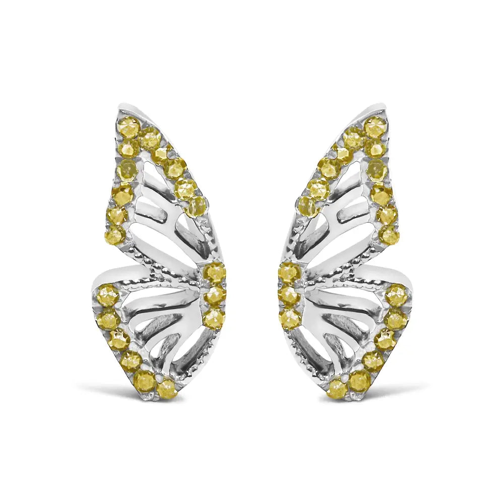 Treated yellow diamond butterfly stud earrings in sterling silver 1/6 cttw bijoux-nyc direct