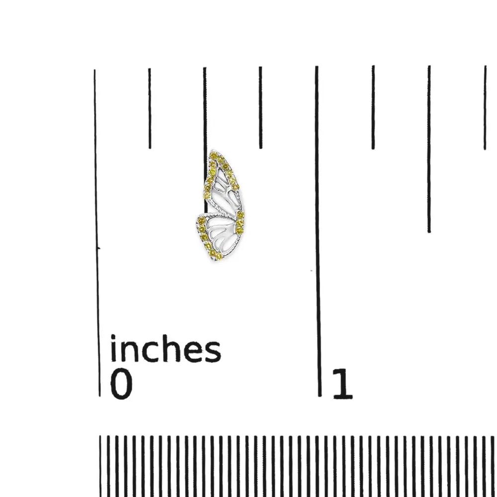Treated yellow diamond butterfly stud earrings in sterling silver 1/6 cttw bijoux-nyc direct