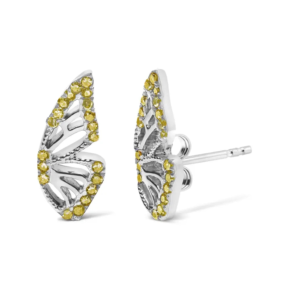 Treated yellow diamond butterfly stud earrings in sterling silver 1/6 cttw bijoux-nyc direct