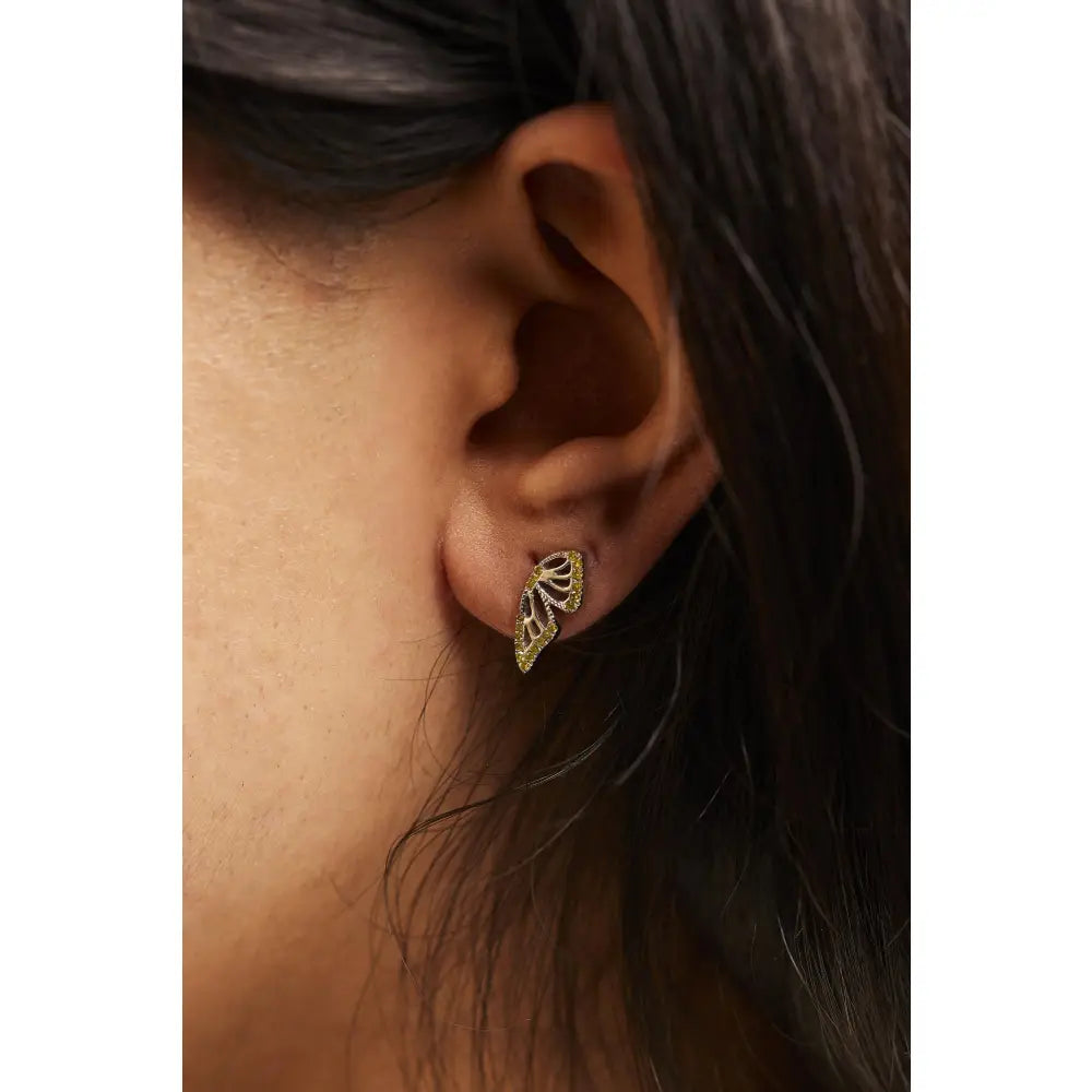Treated yellow diamond butterfly stud earrings in sterling silver 1/6 cttw bijoux-nyc direct