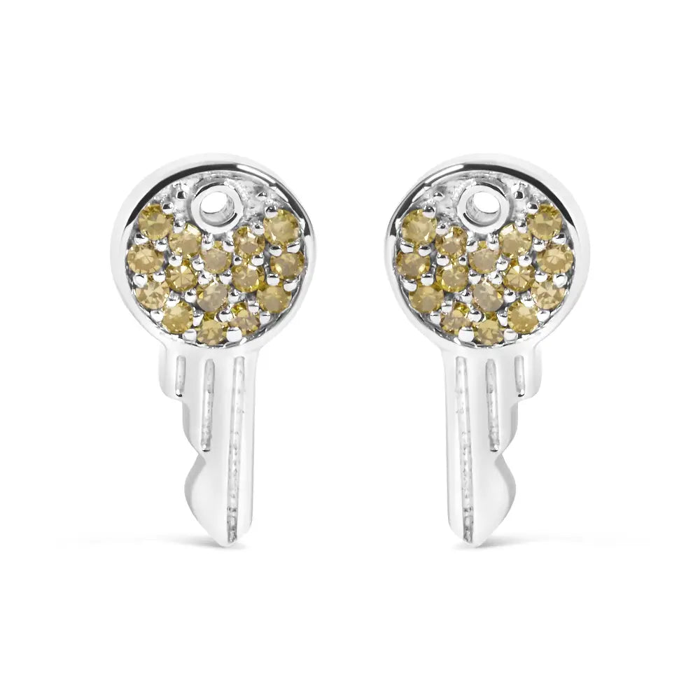 Treated yellow diamond key stud earrings in sterling silver 1/6 cttw bijoux-nyc direct