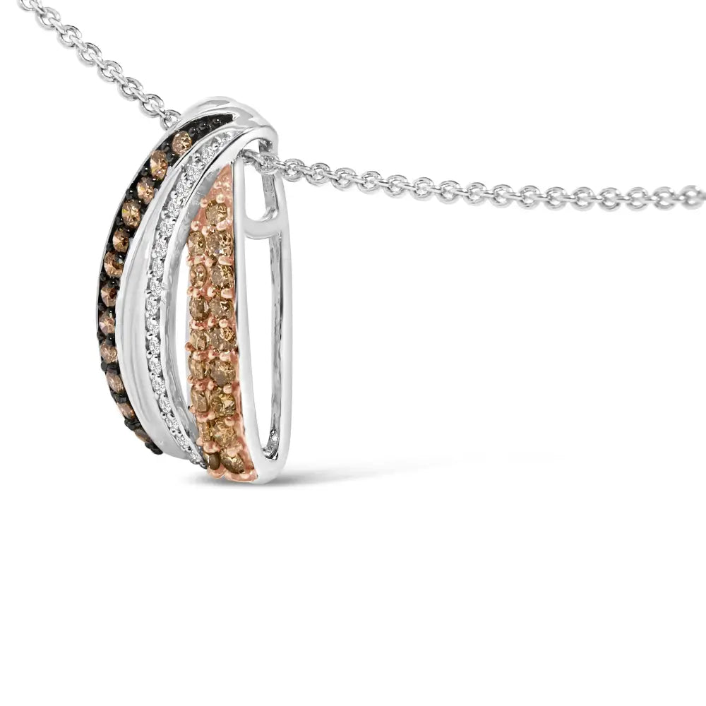 Tri-tone sterling silver 1/2 cttw white and brown diamond pendant necklace bijoux-nyc direct