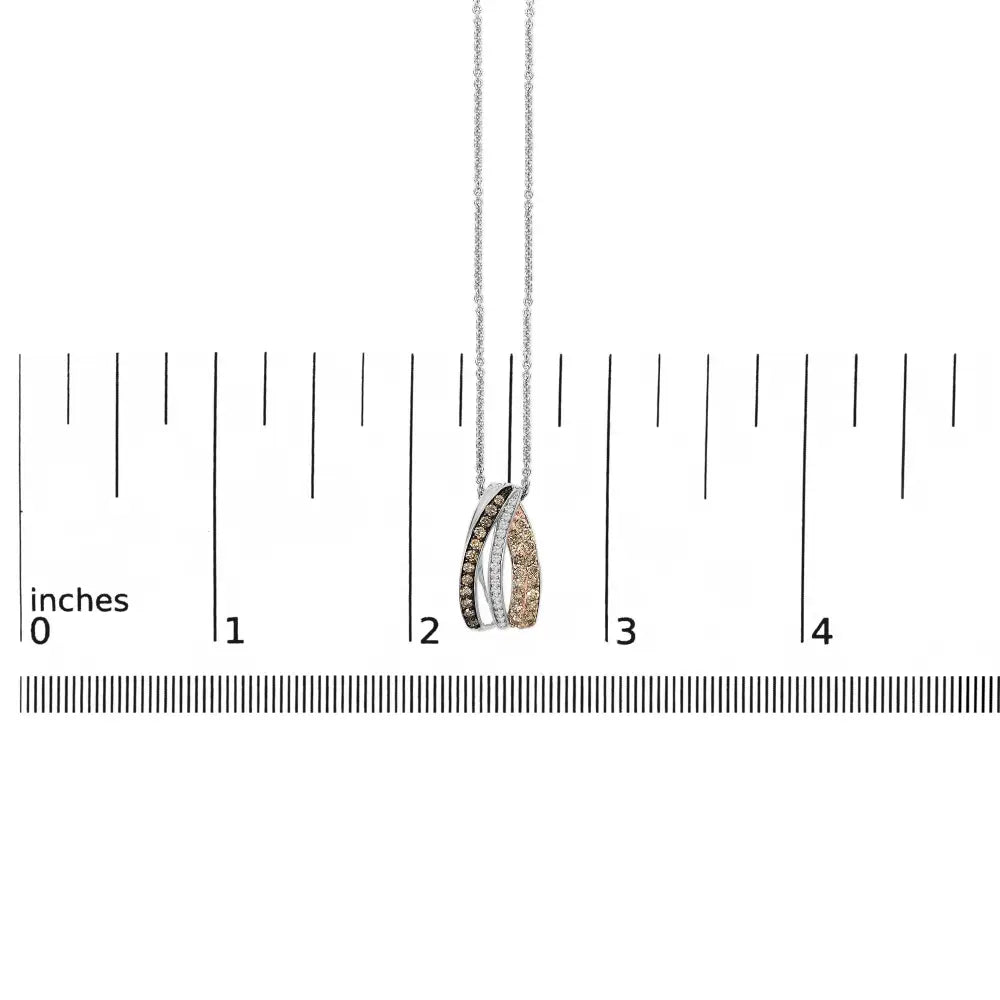 Tri-tone sterling silver 1/2 cttw white and brown diamond pendant necklace bijoux-nyc direct