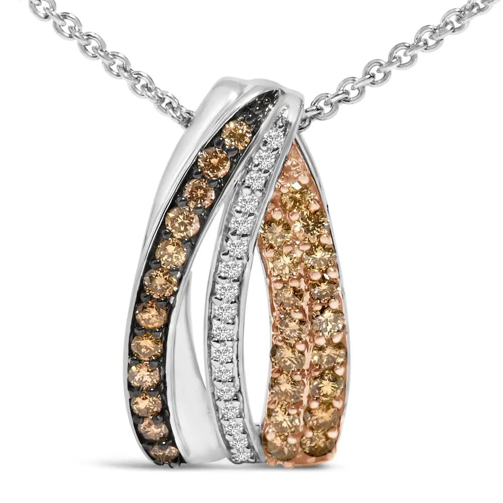 Tri-tone sterling silver 1/2 cttw white and brown diamond pendant necklace bijoux-nyc direct