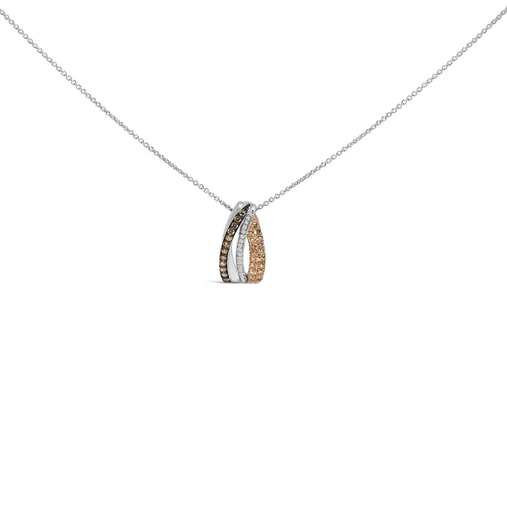 Tri-tone sterling silver 1/2 cttw white and brown diamond pendant necklace bijoux-nyc direct