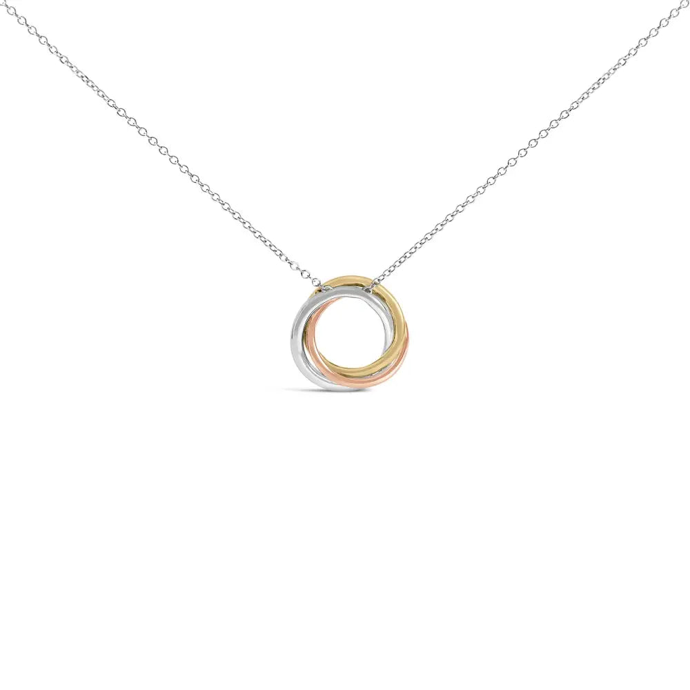 Tri-tone sterling silver 1/5 cttw diamond interlocking circle necklace bijoux-nyc direct