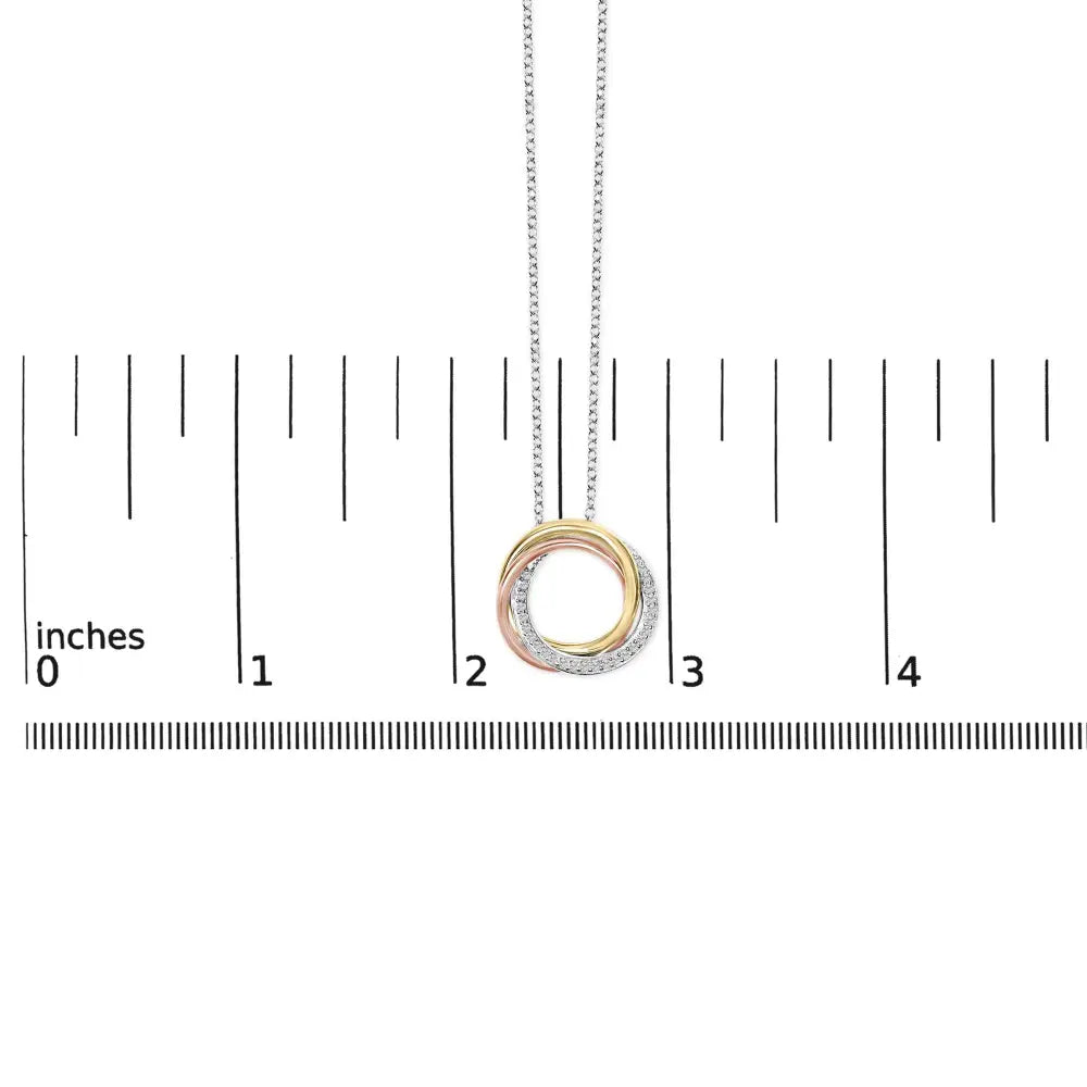 Tri-tone sterling silver 1/5 cttw diamond interlocking circle necklace bijoux-nyc direct