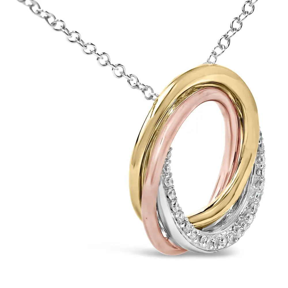 Tri-tone sterling silver 1/5 cttw diamond interlocking circle necklace bijoux-nyc direct