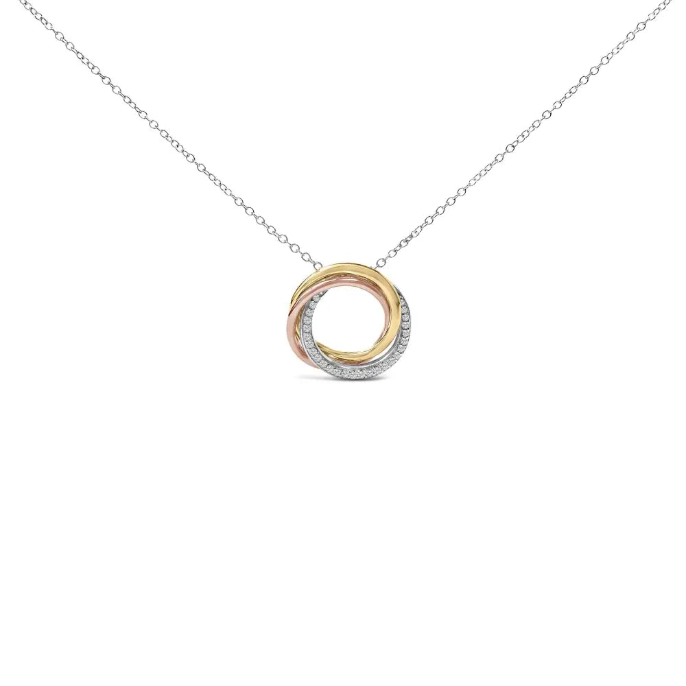 Tri-tone sterling silver 1/5 cttw diamond interlocking circle necklace bijoux-nyc direct
