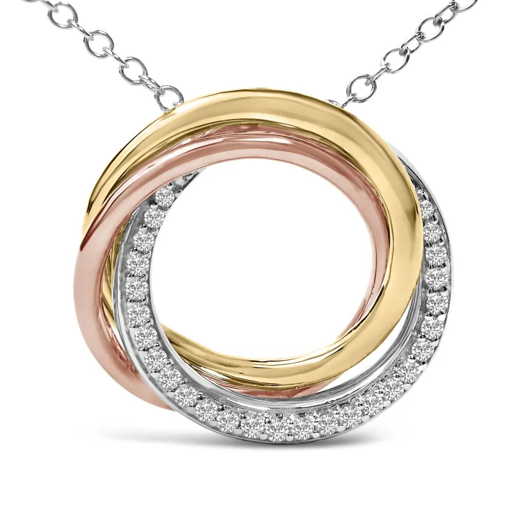 Tri-tone sterling silver 1/5 cttw diamond interlocking circle necklace bijoux-nyc direct